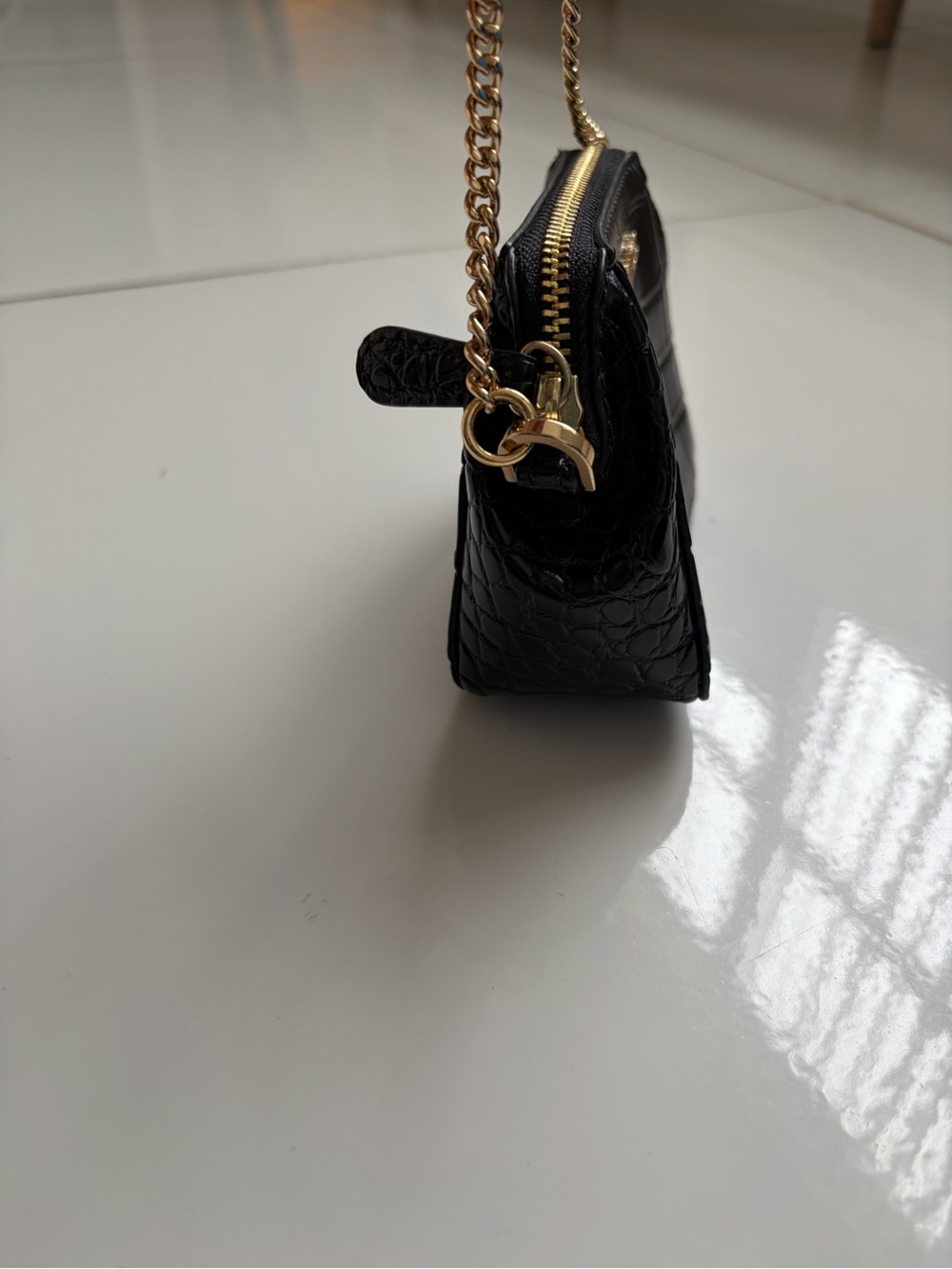 Michael Kors Black Croc-Embossed super Mini hand purse with Gold Hardware - Picture 3 of 6